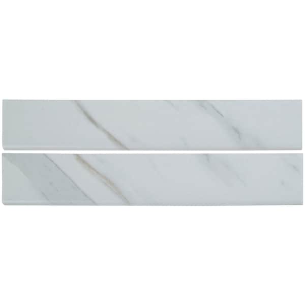 Msi Calacatta 3 In X 18 In. Porcelain Bullnose Tile Trim In Matte White, 30PK - ZOR-PT-TR-0115