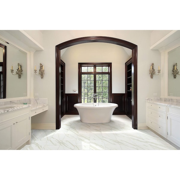 Msi Calacatta 3 In X 18 In. Porcelain Bullnose Tile Trim In Matte White, 30PK - ZOR-PT-TR-0115