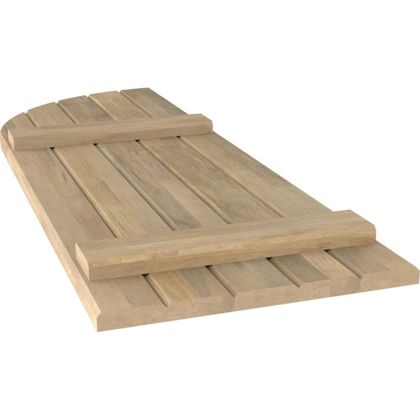 Ekena Millwork Americraft 5-Board (2 Batten) Wood Joined Board-n-Batten Shutters w/ Arch Top, ARW101BQ518X42UNH, PR - ARW101BQ518X42UNH