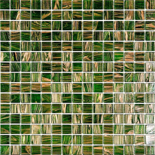 Apollo Tile Celestial 12inx12in Glossy Lincoln Green and Gold Glass Mosaic Wall and Floor Tile 20 sqft/cs, 20PK - APLST88GN417A