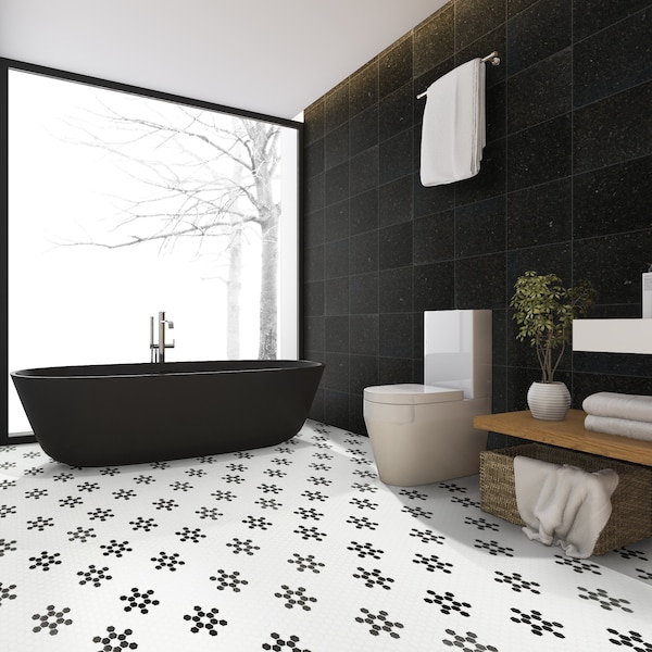 Msi White And Black Mod Petal Pattern Pattern 11.73 x 11.85 Matte Porcelain Floor And Wall tile, 15PK - ZOR-MD-0582