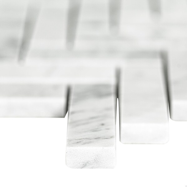 Msi Carrrara White Herringbone 12 In. X 12 In.  Polished Marble Mesh-Mounted Mosaic Tile, 10PK - ZOR-MD-0351