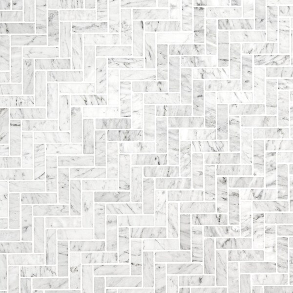 Msi Carrrara White Herringbone 12 In. X 12 In.  Polished Marble Mesh-Mounted Mosaic Tile, 10PK - ZOR-MD-0351