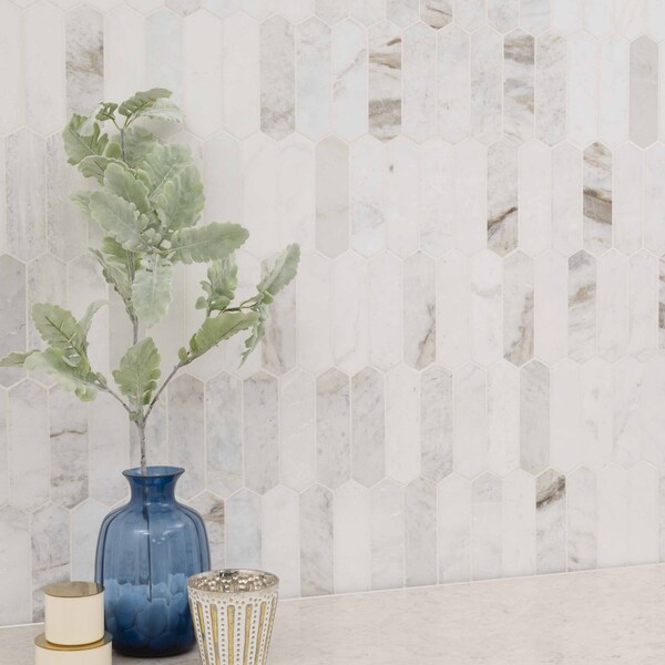 Msi Arabescato Venato White SAMPLE Picket Honed Marble Mosaic Tile - ZOR-MD-0384-SAM