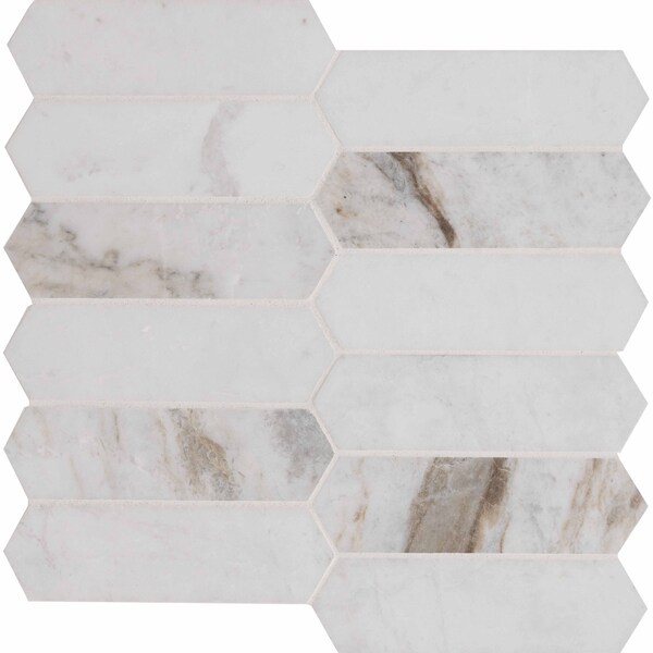 Msi Arabescato Venato White SAMPLE Picket Honed Marble Mosaic Tile - ZOR-MD-0384-SAM