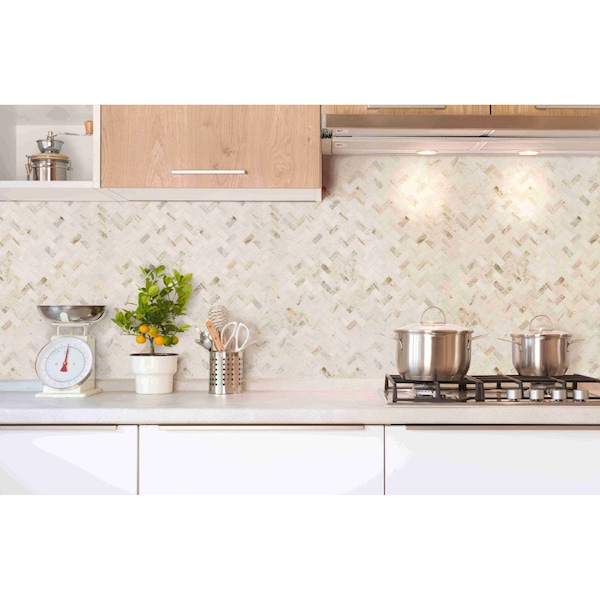 Msi Arabescato Venato White SAMPLE Herringbone Honed Marble Mosaic Tile - ZOR-MD-0380-SAM