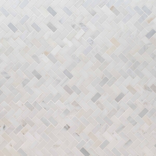 Msi Arabescato Carrara Herringbone Pattern SAMPLE Honed Marble Mesh-Mounted Mosaic Tile - ZOR-MD-0116-SAM