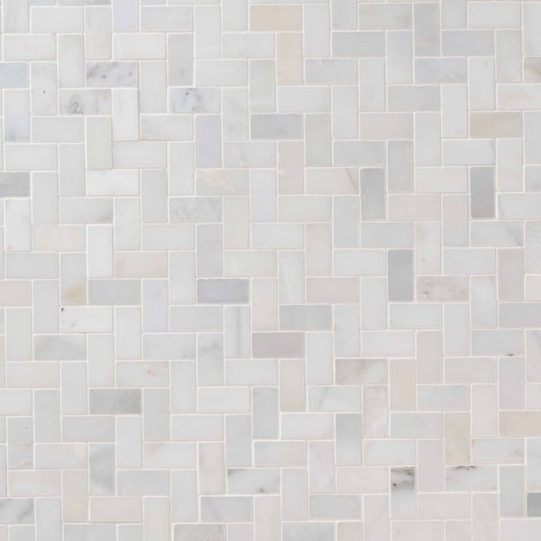 Msi Arabescato Carrara Herringbone Pattern SAMPLE Honed Marble Mesh-Mounted Mosaic Tile - ZOR-MD-0116-SAM