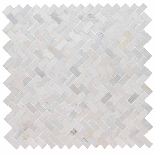 Msi Arabescato Carrara Herringbone Pattern SAMPLE Honed Marble Mesh-Mounted Mosaic Tile - ZOR-MD-0116-SAM