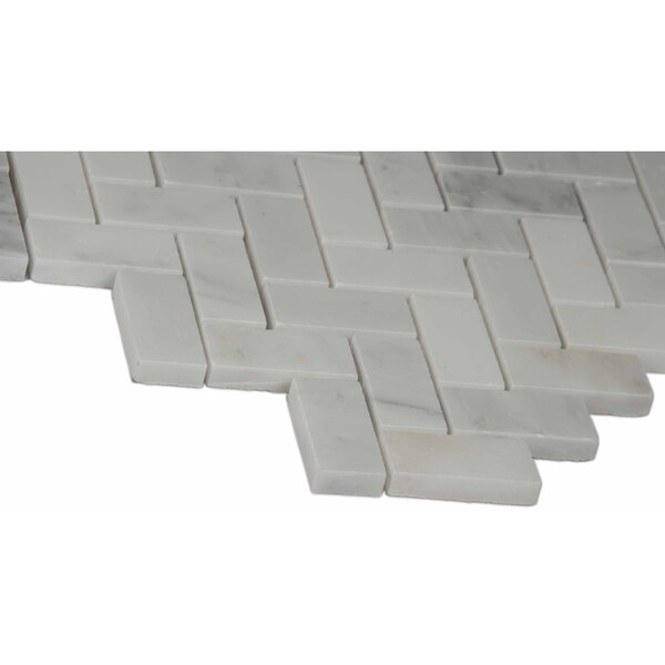 Msi Arabescato Carrara Herringbone Pattern SAMPLE Honed Marble Mesh-Mounted Mosaic Tile - ZOR-MD-0116-SAM