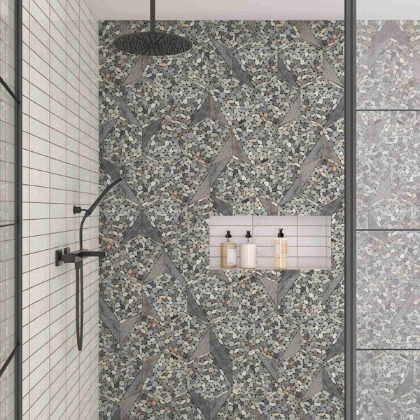 Daltile Pebble Oasis Natural Stone Tri-Hex Pebble Mosaic 11in x 10in in Tumbled Coastal, 17PK - PB26TRHEXPBMSTM