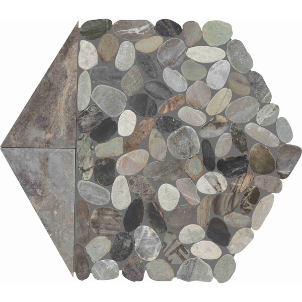 Daltile Pebble Oasis Natural Stone Tri-Hex Pebble Mosaic 11in x 10in in Tumbled Coastal, 17PK - PB26TRHEXPBMSTM