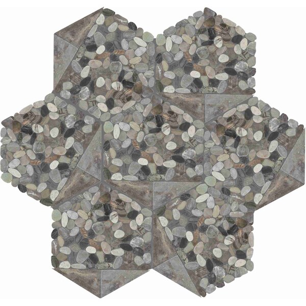 Daltile Pebble Oasis Natural Stone Tri-Hex Pebble Mosaic 11in x 10in in Tumbled Coastal, 17PK - PB26TRHEXPBMSTM