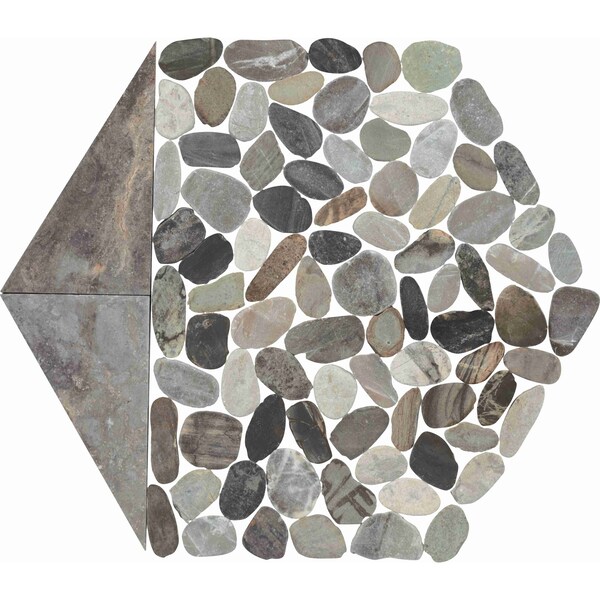 Daltile Pebble Oasis Natural Stone Tri-Hex Pebble Mosaic 11in x 10in in Tumbled Coastal, 17PK - PB26TRHEXPBMSTM