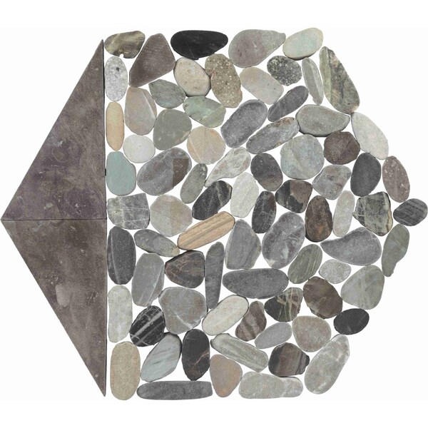 Daltile Pebble Oasis Natural Stone Tri-Hex Pebble Mosaic 11in x 10in in Tumbled Coastal, 17PK - PB26TRHEXPBMSTM