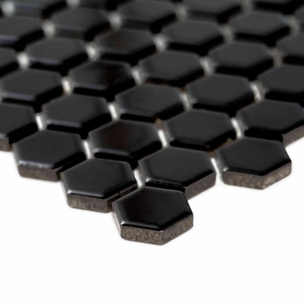 Msi Retro Nero Hexagon 11.73 In. X 10.16 In. X 6Mm Glossy Porcelain Mesh-Mounted Mosaic Tile, 15PK - ZOR-MD-0228
