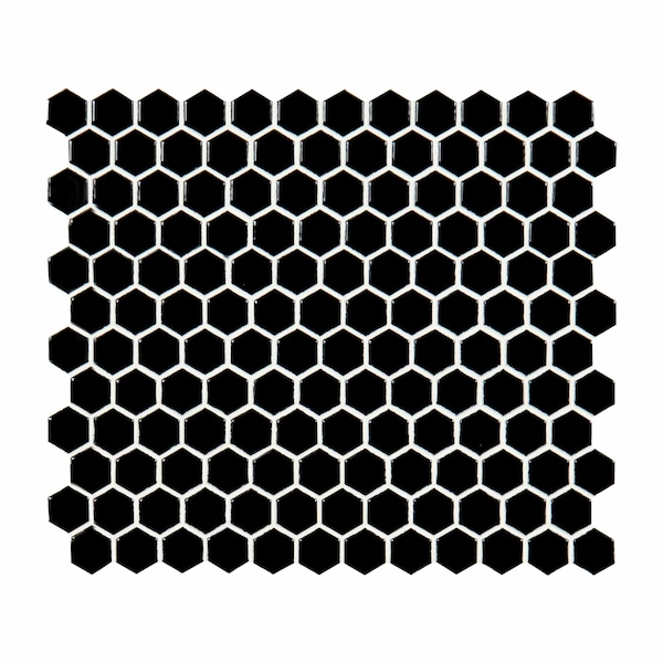Msi Retro Nero Hexagon 11.73 In. X 10.16 In. X 6Mm Glossy Porcelain Mesh-Mounted Mosaic Tile, 15PK - ZOR-MD-0228