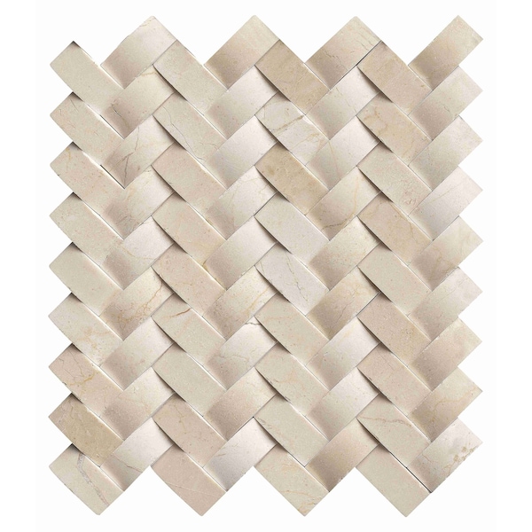 Msi Crema Arched Herringbone SAMPLE Polished Marble Mesh-Mounted Mosaic Tile - ZOR-MD-0429-SAM