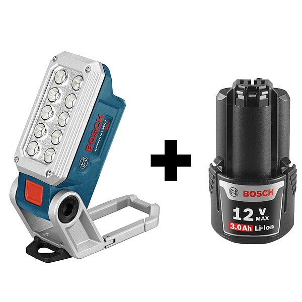Bosch 12V Lithium-Ion LED Rechargeable Cordless Worklight Flashlight, Includes Battery (3.0 Ah) - FL12 + GBA12V30