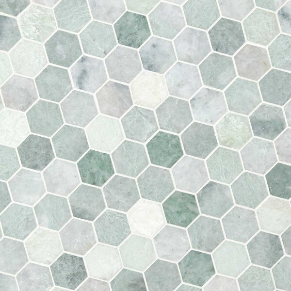 Msi Icelandic Green Hexagon 12"X11.81"X 10 Mm Polished Marble Mesh-Mounted Mosaic Wall Tile, 10PK - ZOR-MD-0486