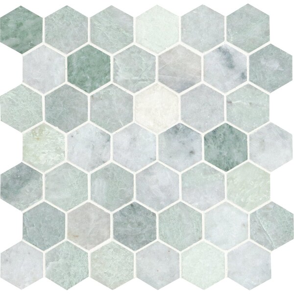 Msi Icelandic Green Hexagon 12"X11.81"X 10 Mm Polished Marble Mesh-Mounted Mosaic Wall Tile, 10PK - ZOR-MD-0486
