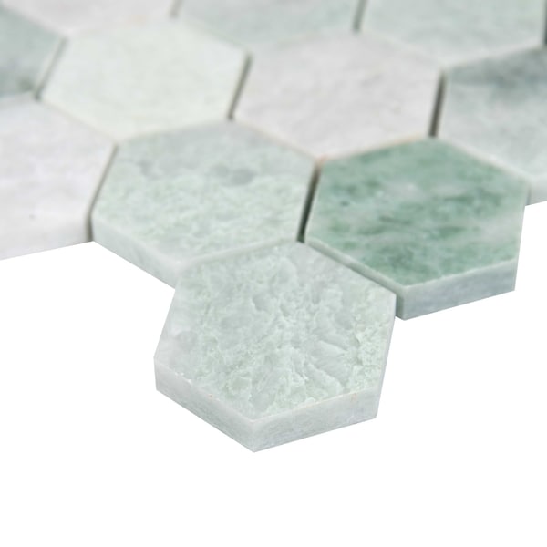 Msi Icelandic Green Hexagon 12"X11.81"X 10 Mm Polished Marble Mesh-Mounted Mosaic Wall Tile, 10PK - ZOR-MD-0486
