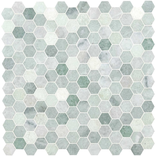 Msi Icelandic Green Hexagon 12"X11.81"X 10 Mm Polished Marble Mesh-Mounted Mosaic Wall Tile, 10PK - ZOR-MD-0486