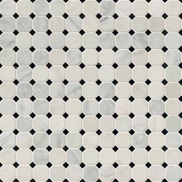 Msi Greecian White Octagon SAMPLE Polished Marble Mesh-Mounted Mosaic Tile - ZOR-MD-0107-SAM