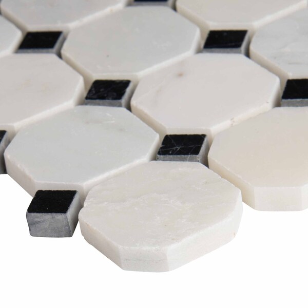 Msi Greecian White Octagon SAMPLE Polished Marble Mesh-Mounted Mosaic Tile - ZOR-MD-0107-SAM