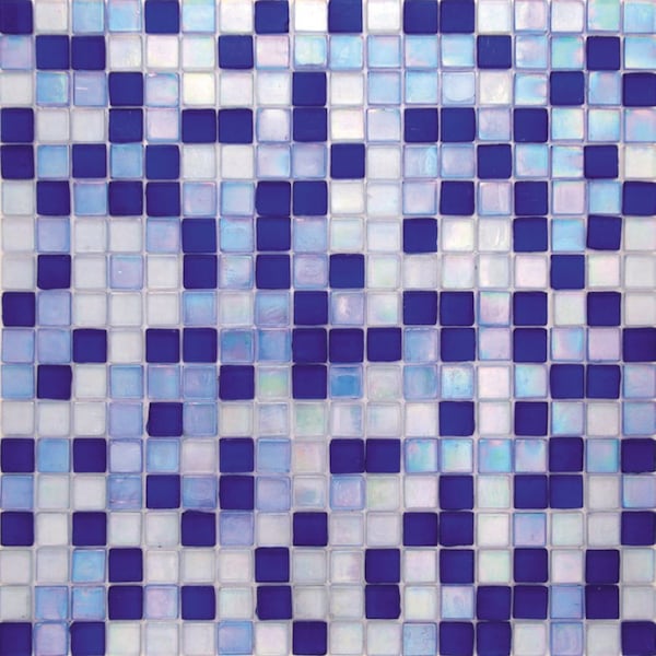 Apollo Tile Mingles 11.6inx11.6in Glossy Royal Blue and White Glass Mosaic Wall Floor Tile 18.69 sqft/cs, 20PK - MIX1588BL573A