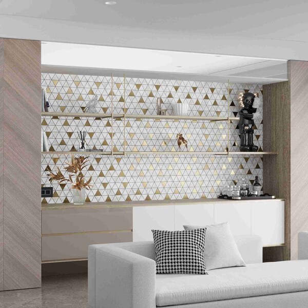 Apollo Tile 10x11 in. Matte White, Gold Porcelain Mosaic Triangle Wall and Floor Tile 8.58 sq ft/case, 11PK - COS88BOMOSA