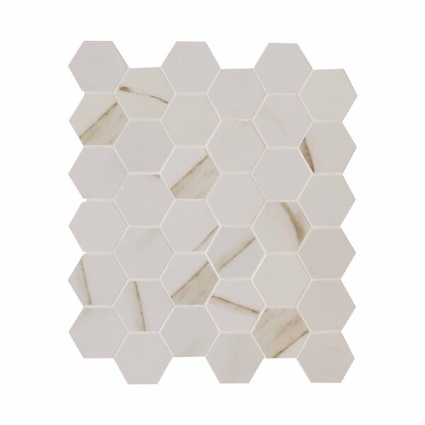 Msi Calacatta Hexagon 12 In. X 12 In. X 10Mm Porcelain Mesh-Mounted Mosaic Tile, 8PK - ZOR-PT-0363