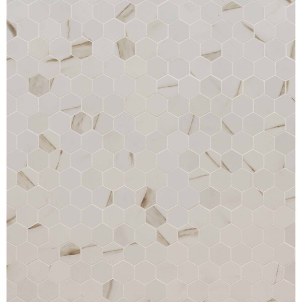 Msi Calacatta Hexagon 12 In. X 12 In. X 10Mm Porcelain Mesh-Mounted Mosaic Tile, 8PK - ZOR-PT-0363