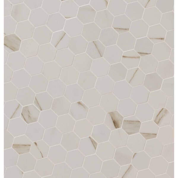 Msi Calacatta Hexagon 12 In. X 12 In. X 10Mm Porcelain Mesh-Mounted Mosaic Tile, 8PK - ZOR-PT-0363