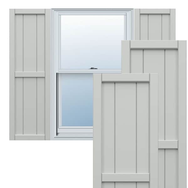 Ekena Millwork True Fit PVC, Three Board Framed Board-n-Batten Shutters, Hailstorm Gray, 16 1/8W x 37H, PR - TFP101BF16X037ST