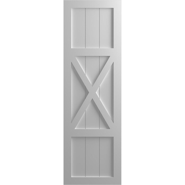 Ekena Millwork True Fit PVC Center X-Board Farmhouse Fixed Mount Shutters, Primed , 12"W x 52"H - TFP107FH12X052PR
