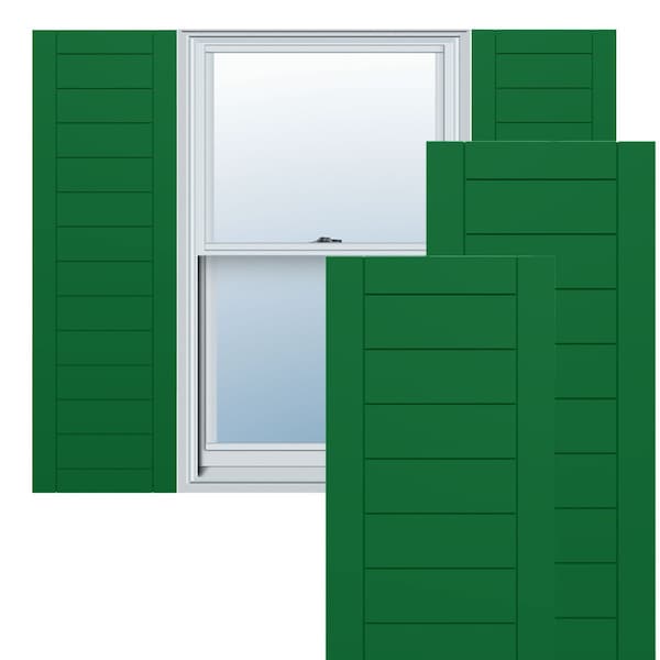 Ekena Millwork True Fit PVC Horizontal Slat Framed Modern Style Fixed Mount Shutters, Viridian Green, 12W x 58H, PR - TFP001HF12X058HG
