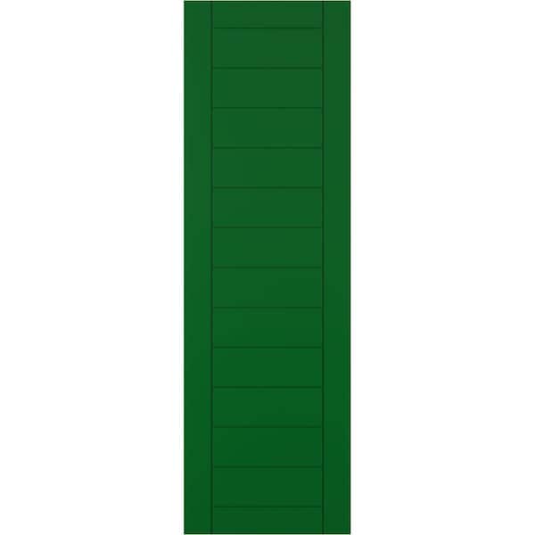 Ekena Millwork True Fit PVC Horizontal Slat Framed Modern Style Fixed Mount Shutters, Viridian Green, 12W x 58H, PR - TFP001HF12X058HG