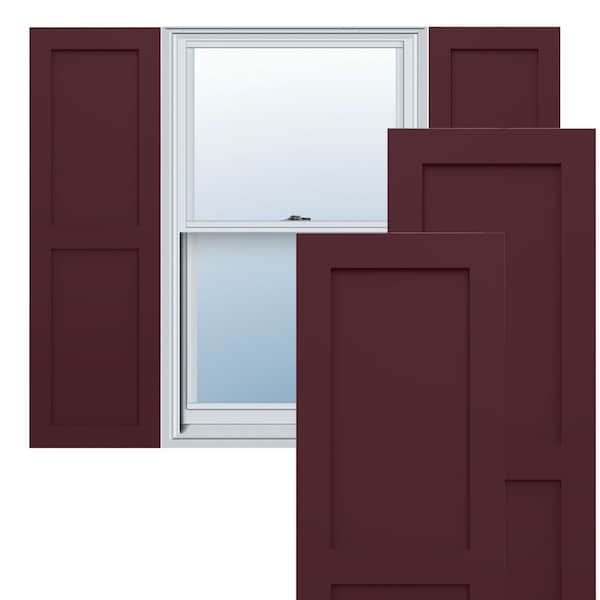 Ekena Millwork True Fit PVC Two Equal Flat Panel Shutters, Wine Red, 18W x 58H, PR - TFP101FPF18X058WR