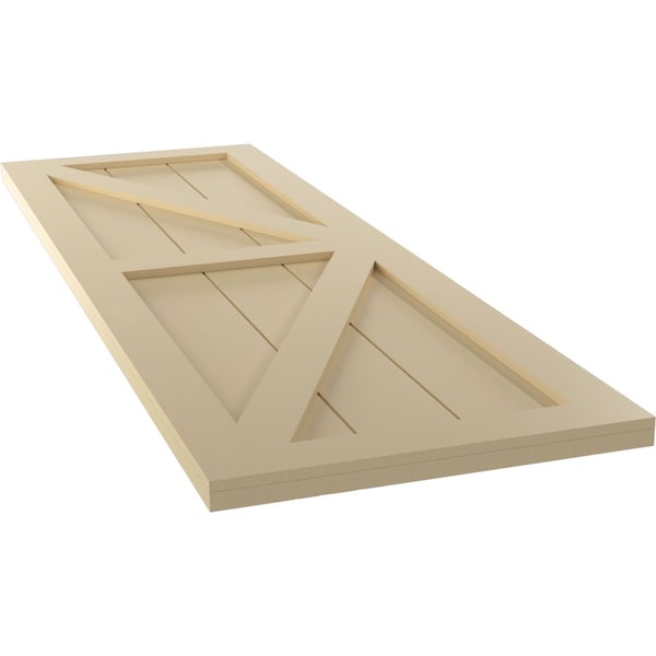 Ekena Millwork True Fit PVC Two Equal Panel Farmhouse Fixed Mount Shutters w/ Z-Bar, Natural Twine , 18W x 37H, PR - TFP102FH18X037NT