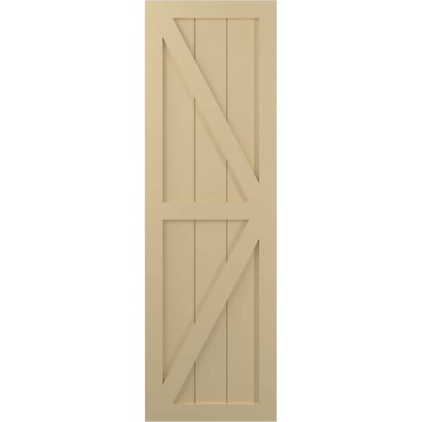 Ekena Millwork True Fit PVC Two Equal Panel Farmhouse Fixed Mount Shutters w/ Z-Bar, Natural Twine , 18W x 37H, PR - TFP102FH18X037NT