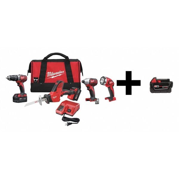 Milwaukee Tool Cordless Combo Kit, 18.0 V, 4 Tools, 3 Batt - 2695-24 / 48-11-1840