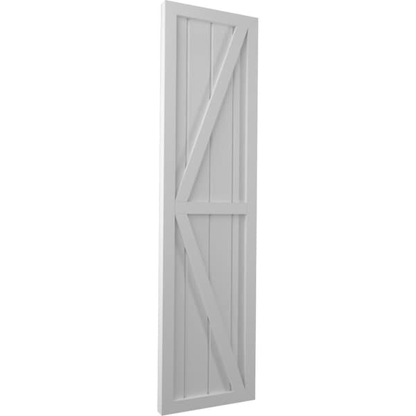 Ekena Millwork Americraft 4-Board Wood 2 Equal Panel Frmd Board-n-Batten Shutters w/ Dubl Z-Bar, ARW102BF414X53PRH - ARW102BF414X53PRH