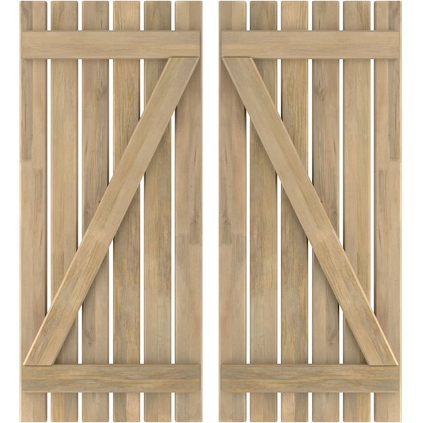 Ekena Millwork Americraft 6-Board (2 Batten) Wood Spaced Board-n-Batten Shutters w/ Z-Bar, ARW102SB623X72UNH, PR - ARW102SB623X72UNH