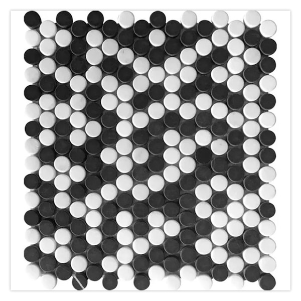 Apollo Tile 11x12 in. Tumbled Black, White Marble Mosaic Penny Round Wall and Floor Tile 4.83 sq ft/case, 5PK - APLTX88P09TA