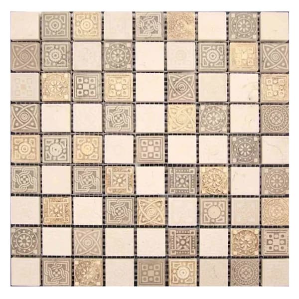 Apollo Tile 12 x 12 in. Textured Beige and Taupe Stone Mosaic Square Wall and Floor Tile 5 sq ft/case, 5PK - APLLGN881A