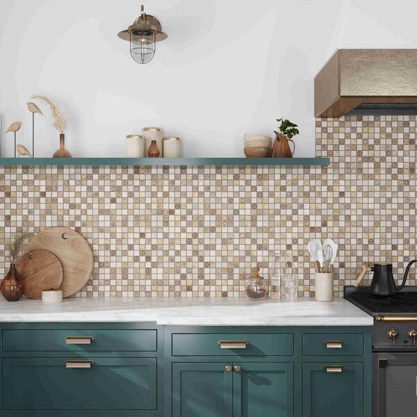 Apollo Tile 12 x 12 in. Textured Beige and Taupe Stone Mosaic Square Wall and Floor Tile 5 sq ft/case, 5PK - APLLGN881A