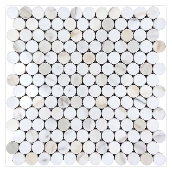 Apollo Tile 11x12 in. Polished White Gray Marble Mosaic Penny Round Wall and Floor Tile 4.47 sq ft/case, 5PK - APLTSC88P14HA