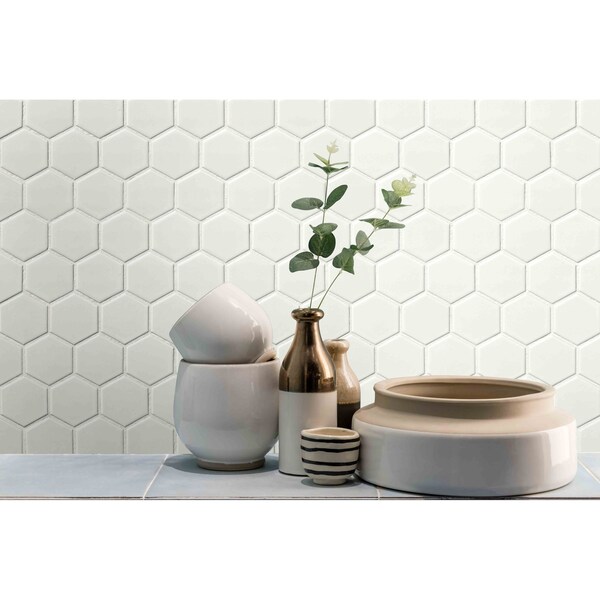 Msi Retro Bianco Hexagon SAMPLE Glossy Porcelain Mesh-Mounted Mosaic Tile - ZOR-MD-0232-SAM