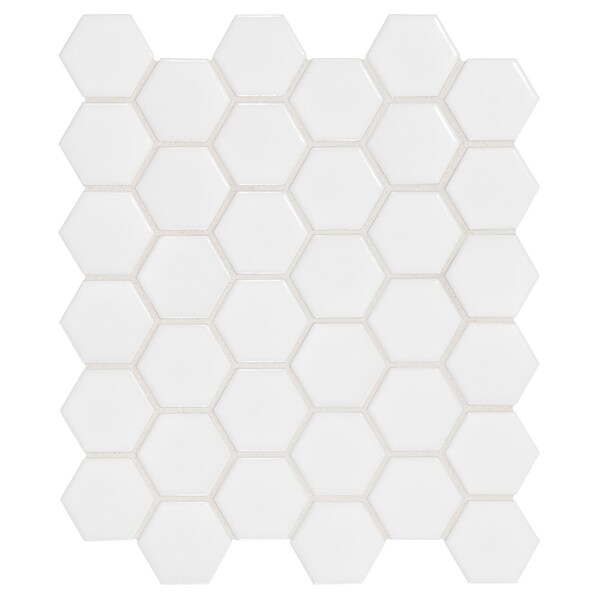 Msi Retro Bianco Hexagon SAMPLE Glossy Porcelain Mesh-Mounted Mosaic Tile - ZOR-MD-0232-SAM